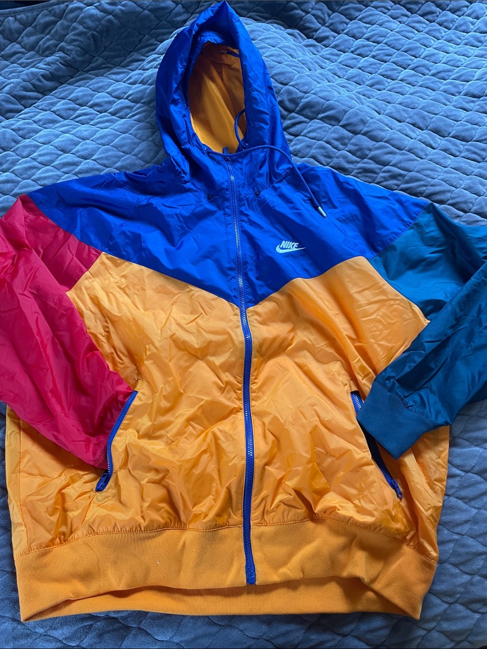 Nike Colorblock Hooded Windbreaker Jacket - Blue Yellow Red Green